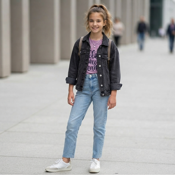 Girls&rsquo; long sleeve top G-0019 light lilac striped with Follow Your Dreams print, 152