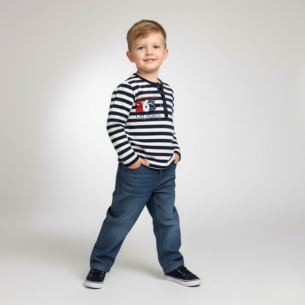 Boy's Long-Sleeve Wojcik "Na Pokladzie" Blue and White Striped, 86