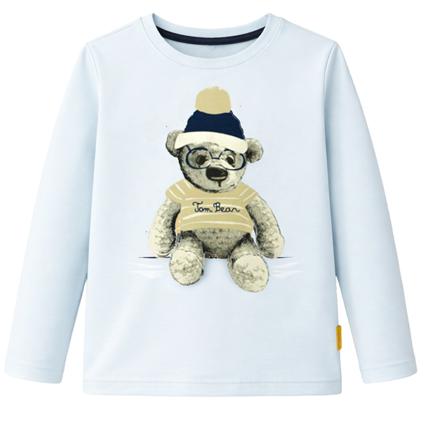 Boy's Outfit Set "Mis Tom" Wojcik: Light Blue Bear Long Sleeve and Beige Lined Trousers, 92