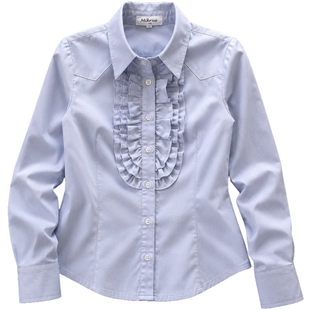 Light blue blouse with jabot for girls Mikrus with long sleeves, 146