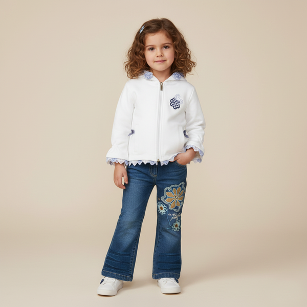 White Hoodie for Girls Wojcik "Kwiatuszek", 80