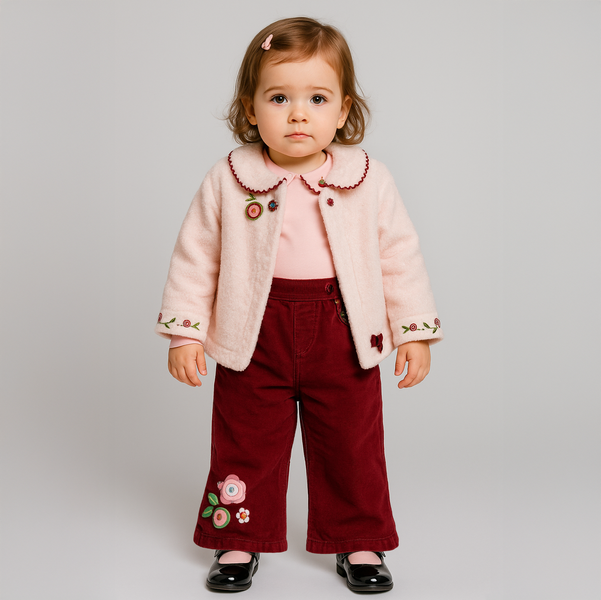 Girls&rsquo; corduroy pants Wojcik Barwny Ogrod 1 burgundy, 80