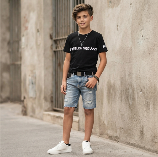 T-shirt for teenage boy Black Squad black, 158