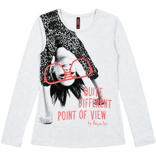 Teen Girls Grey Cotton Long Sleeve Top Reporter Young "131-42G-34-119" with Gsrl Print, 164