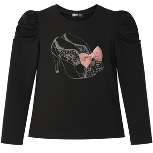 Girls&rsquo; long sleeve Wojcik Rozowa Bajka black with print and bow, 110