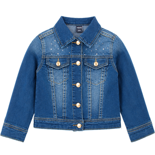 Girl's Denim Jacket Wojcik "Dziewczyna w Stylu Boho" Blue Jean Jacket with Rhinestones, 116