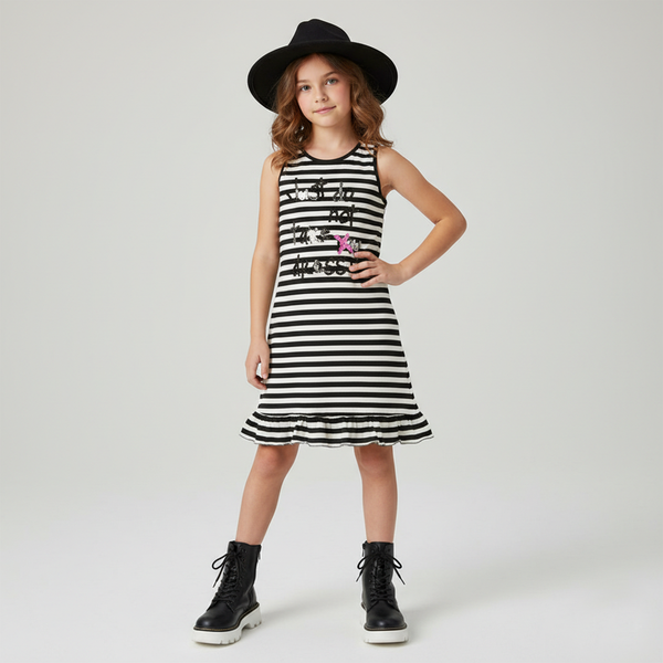 Girl's Summer Dress Wojcik "Moj Swiat" Knitted Striped with Sequins, 146