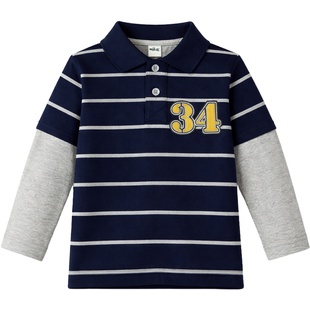 Boy's Navy Blue Polo Long Sleeve "Zimowa Przygoda" Wojcik Striped, 80