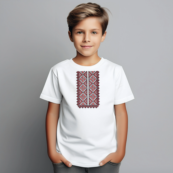 T-shirt for boy with embroidery white, 146