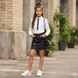 White blouse for girls Reporter Young 143-37G-06-200 with long sleeves and decorative tie, 146