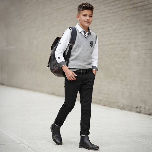 Teen Boys' Cotton Knitted School Vest Reporter Young 133-76B-10-120 Grey, 158