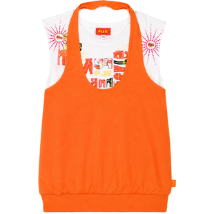 Girl's Two-Piece Tank Top Set Pampolina "560899900 к 30" (Orange Halter Top and White Printed Tank), 146