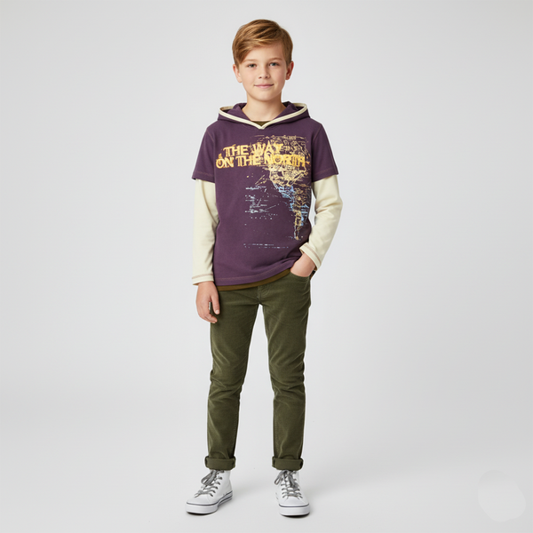 Boy's Hooded Long Sleeve Shirt "W Drodze Na Polnoc" Wojcik Eggplant, 134