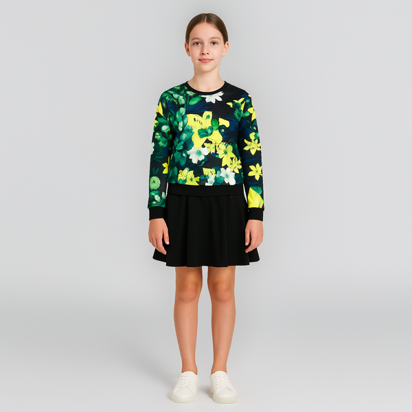 Girls&rsquo; sweatshirt Reporter Young flower print black 163-50G-45-100, 158
