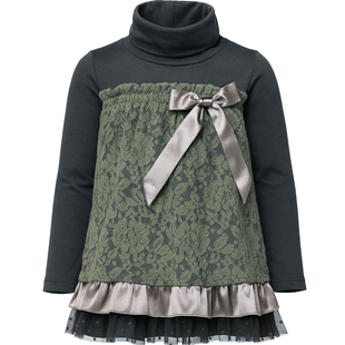 Girls&rsquo; turtleneck tunic Wojcik Moj Klejnot grey with lace insert, 110