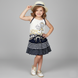 Girl's Skirt Wojcik "Prawdziwa Milosc 2" Navy Blue Tiered (Polka Dots & Stripes), 110