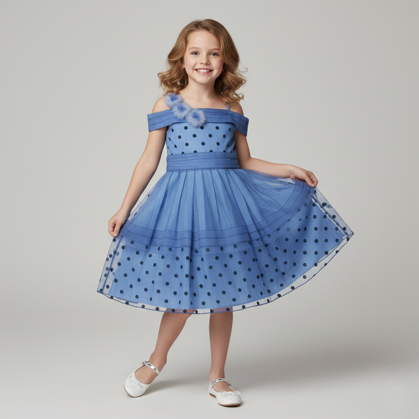 Girls&rsquo; Blue Dress Wojcik "Najpiękniejsza" with Polka Dot Tulle, 122