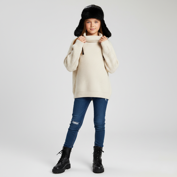 Wojcik Tajemnica Girls' Winter Trapper Hat Black, 146