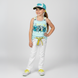 Girl's White Pants Wojcik "Muzyczna Impreza 2" Premium Summer Denim Trousers with Braided Belt and Rhinestones, 110