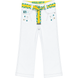 Girl's White Pants Wojcik "Muzyczna Impreza 2" Premium Summer Denim Trousers with Braided Belt and Rhinestones, 110
