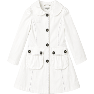 Girl's Spring Trench Coat Wojcik "Elieganska Zamiana" White with Contrast Stitching, 140