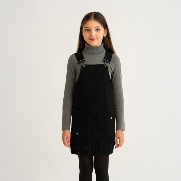Girls&rsquo; pinafore dress Wojcik Szkolny Nastroj black cotton school style, 140