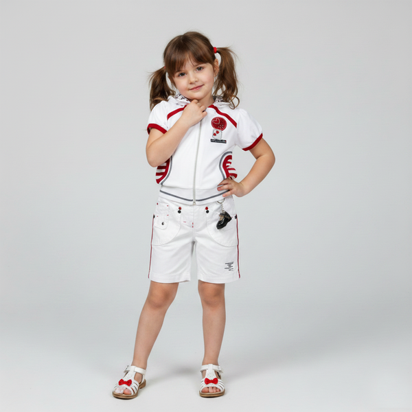 Girl's White Shorts Wojcik "Prawdziwa Milosc 1" with Belt and Keychain, 92