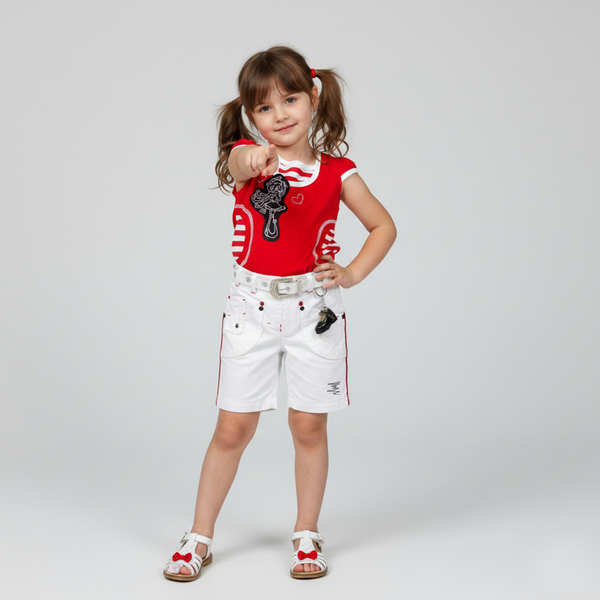 Girl's White Shorts Wojcik "Prawdziwa Milosc 1" with Belt and Keychain, 92