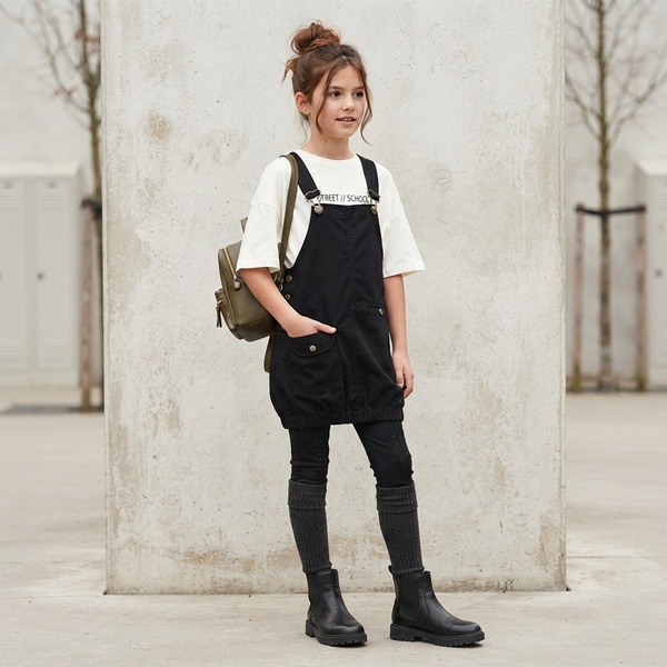 Girls&rsquo; pinafore dress Wojcik Szkolny Nastroj black cotton school style, 140