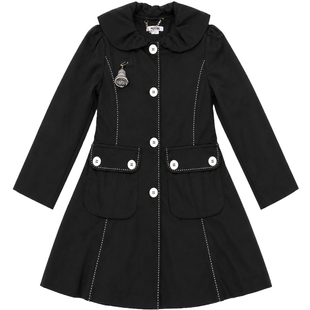 Girl's Trench Coat Wojcik "Elieganska Zamiana" Black with White Stitching, 116