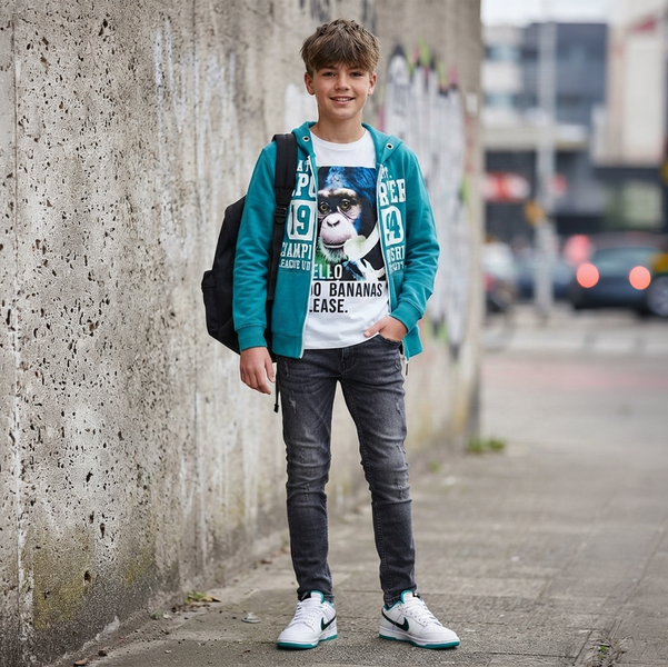 Худі для хлопчика підлітка Reporter Young 133-55B-12-558 бірюзове на блискавці з принтом YRWB2013 фото