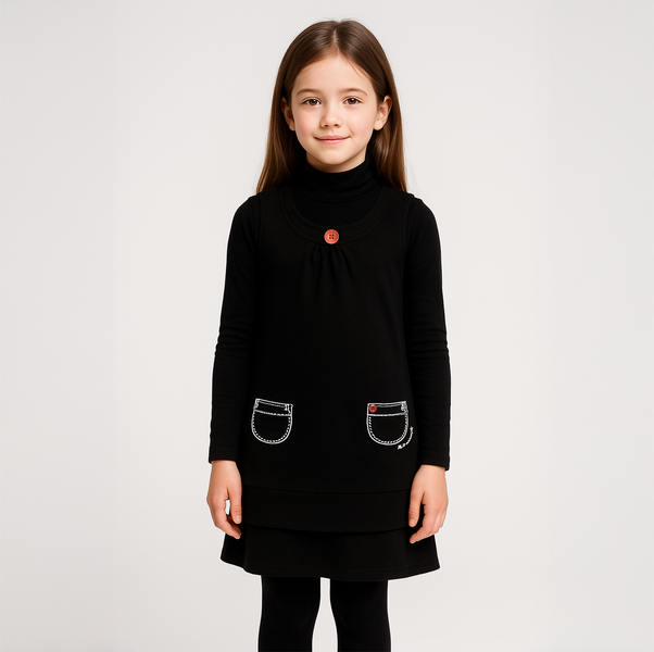 Girls&rsquo; pinafore dress Wojcik Szkolny Nastroj black school style, 134