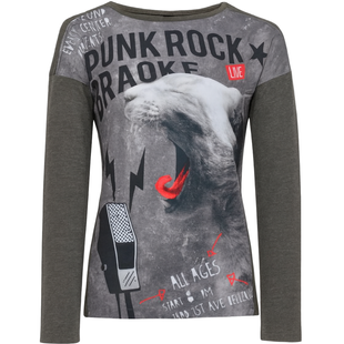 Girls' long sleeve top Reporter Young 163-42G-58-119 "PUNK ROCK KARAOKE" gray, 152