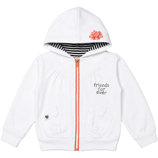 Girl's White Zip-Up Hoodie Wojcik "Przyjaciolki Na Zawsze" with Hood and Rhinestones, 92