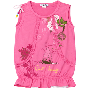 Girl's Tank Top "Ekzotyczna Podroz" Wojcik Pink with Ruffles and Print, 92