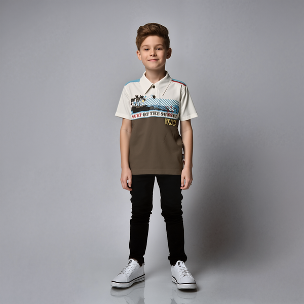 T-shirt for boys Wojcik Fala O Zachodzie Słońca polo khaki, 104