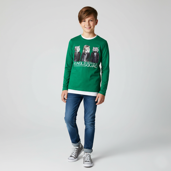 Teen Boy's Long Sleeve Shirt "Jungle Squad" Reporter Young 123-42B-56-555 Green, 146