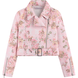 Girl's Jacket Wojcik "Lady Flo" Pink Denim Moto Biker Style Floral Print, 110