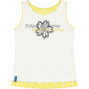 Girl's Tank Top Wojcik "Prime of flowers" Creamy Yellow Cotton with Lady in Hat Print, 146