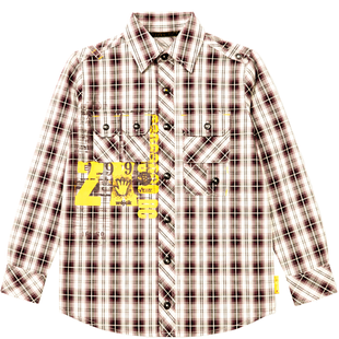 Boys Plaid Long-Sleeve Shirt "Wojcik Jaskinioiec 2" with Yellow Graphic Print, 128