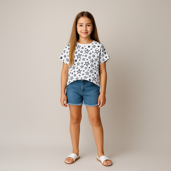 T-shirt for girls G009 stars white, 140