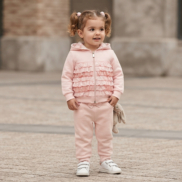 Wojcik Girls&rsquo; Hoodie &ldquo;Odswietny Maluszek&rdquo; Pink Zip-Up with Hood and Ruffles, 86