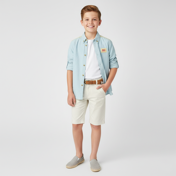 Boy's Denim Shirt Wojcik "Wielki Swiat" Light Blue, 128