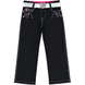 Girl's Denim Jeans Wojcik "Muzyczna Impreza 1" Black Cotton Pants with Silver Belt and Rhinestones, 98