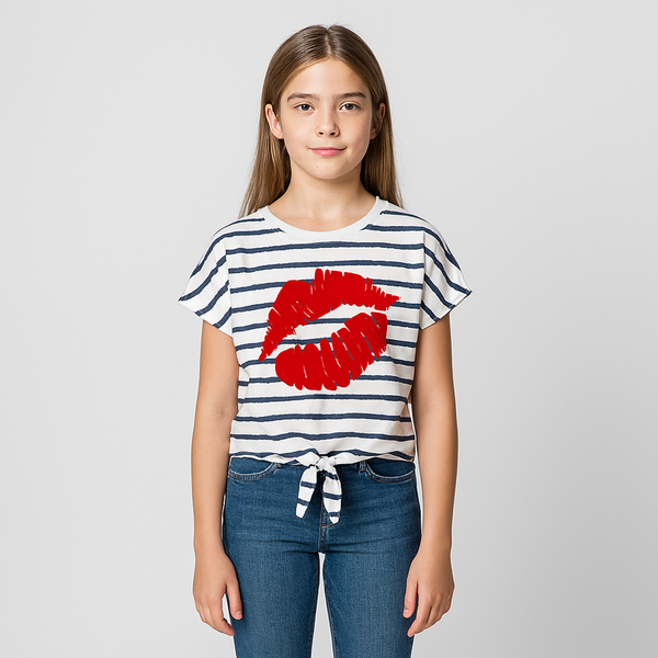T-shirt for girls G-004 Kiss me white striped, 128
