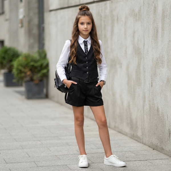 Girls' School Vest Mikrus Black, 140