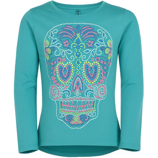 Girls' long sleeve top Reporter Young with skull print 143-46G-91-525 turquoise, 158