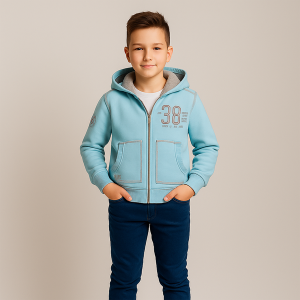 Hoodie for boys Wojcik Zasada Gry 2 light blue, 134