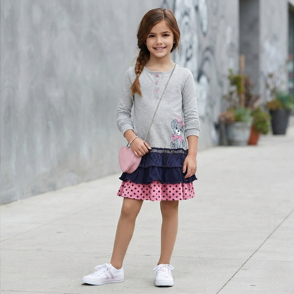 Girls&rsquo; dress Wojcik Szczeniaczek grey knitted, 128