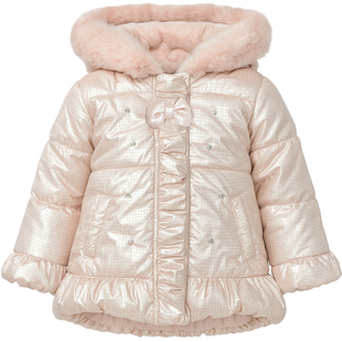Winter jacket with pants for girls Wojcik "Wyjatkowy Prezent" pink with faux fur, 74